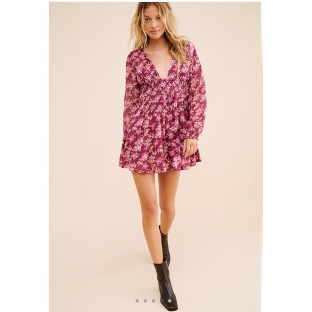 Free People Keep You Mini Dress medium new nwt pink floral feminine romantic